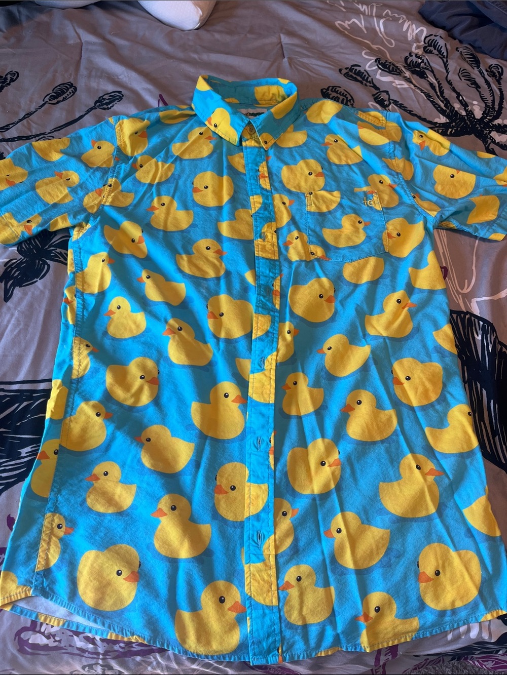 Tipsy Elves Turquoise Shirt with Yellow Duck Pattern
